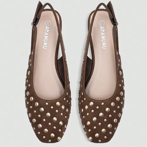 Women's New High-End Fashion Studded Flat Buckle Design Sandals, Buckle-Strap Summer Holiday Shoes, Comfortable Medium-Width Ankle-Low Flats, Casual Trendy Trending Sandals for Daily Wear