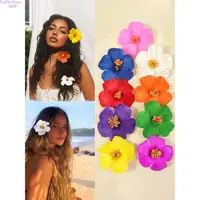 Women's Solid Hibiscus Flower Hair Clips - Assorted 4/9 Pcs Bright Tropical Plastic PVC Accessories, Lightweight Boho Hawaiian Cute Gifts for Beach Trips, Fashion Wedding Accents,sohochic