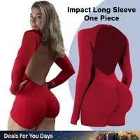 [SIZE UP 1] GYMER Impact Long Sleeve One Piece Bodysuit Women's High Compression Activewear Jumpsuit Shaping Yoga Bralette Soft Gym Clothing Fitness Workouts Sportswear Jumpsuits Training Jumpsuit Jumpsuits Women #BackToSchool