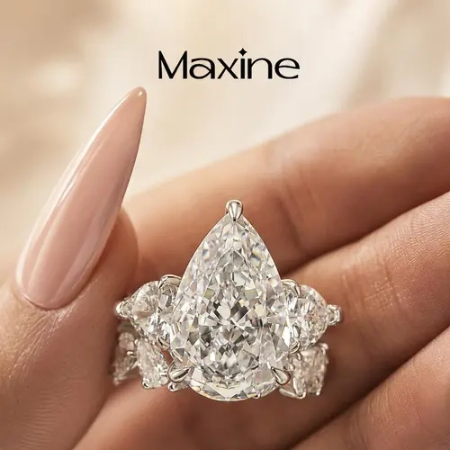 Maxine 2-Piece 8.0ct Wedding Ring Set - 3-Stone Pear Cut Engagement Ring with Matching Eternity Band, Affordable Luxury, Suitable for Daily Wear