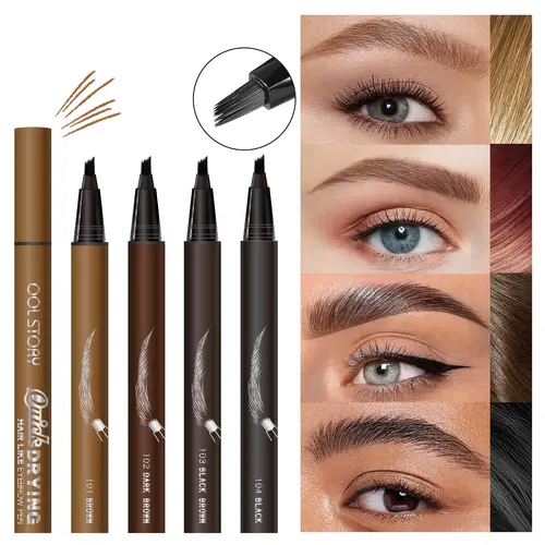 Square Brush Eyebrow Pen, Waterproof Long-Lasting Eyebrow Pencil for Natural Fluffy Brows Beginners