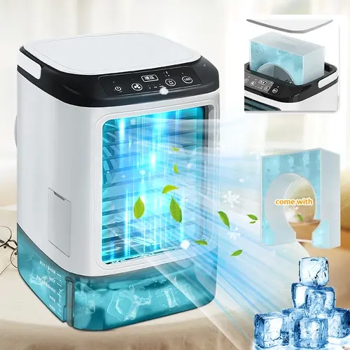 【ToolUpgrade】 7-Color LED Portable Air Cooler Fan with Ice Box & Dual Mist - 3 Speed Desktop Cooling Fan, 900ml Water Tank, Quiet USB Mini Evaporative Cooler for Home Office Bedroom,dorm essentials,home essentials,toolupgrade