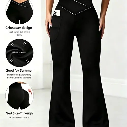 Women's High-Waisted V-Cross Flared Leggings - Workout Leggings, Athletic Pants, Activewear Bottoms, Sporty Joggers for Gym & Athleisure tiktokshopbacktoschool,back to school,back to school haul,sohochic