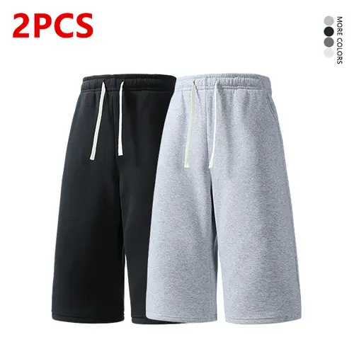 2-pack summer pants: street-style mid-thigh drawstring shorts with a hip-hop look—comfortable, loose fit for travel; classic men’s pants suitable for running and sports.