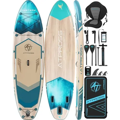 [FallPick] Unisex 11'6"×35" Inflatable Stand Up Paddle Board for Adults, 450LBS Capacity, Premium SUP with Kayak Seat, Wide Non-Slip Deck, Double-Ended Paddle, 2-Way Pump, Waterproof Phone Bag & Full Accessories (Fishing Use)
