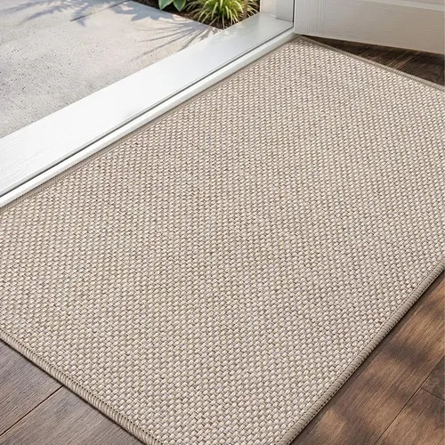 LUMI Polyester Indoor Door Mat, 32"x48" Low-Profile Non-Slip Entryway Rug, Modern Geometric Texture, Wrinkle Resistant, Durable Traffic-Ready Fabric, Color-Locking Washable Khaki Mat for Entrance, Front Door (Rolled-Up No Creases)