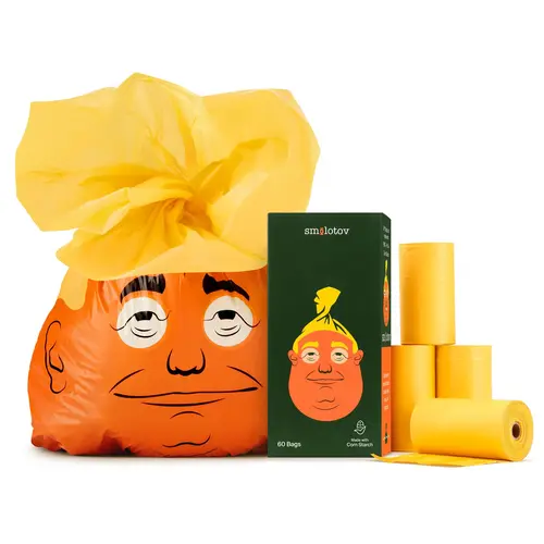 Dog Poop Bags with Funny Face Print, Unscented Leak-Proof Pet Waste Bags, 4 Rolls, 60-Count, for Dog Walking and Outdoor Use