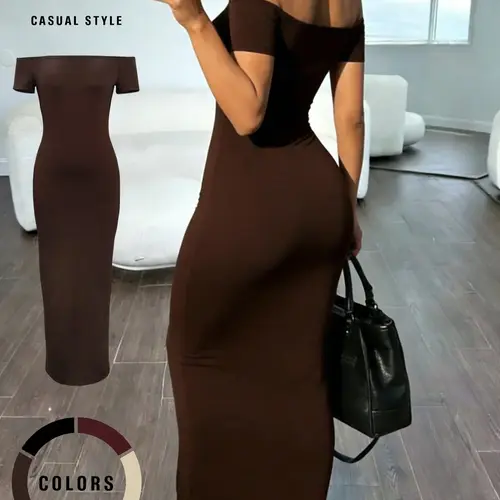 Choove Women's Off-Shoulder Short Sleeve Bodycon Maxi Dress, Stretch Fitted Long Dress for Date Night, Party and Evening Wear