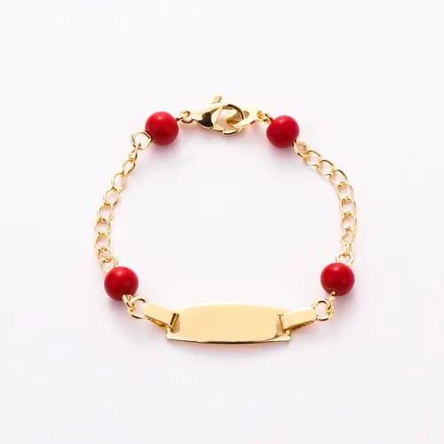 Trendytry 14 Karat Gold Plated Toddler-Youth Red Luck Bead Bracelet, 1-Piece Cute Charm Tag Everyday Wear Gold Bracelets Jewelry for Good Fortune,sohochic