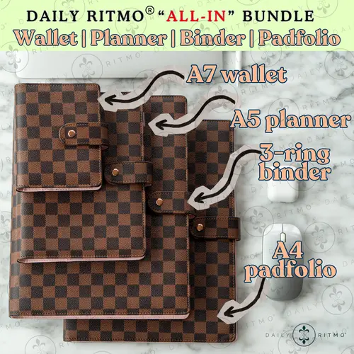 DAILY RITMO 4-in-1 All-In Office Stationery Bundle - A7 Mini Wallet, A5 Planner, 3-Ring Binder, A4 Padfolio (A7-A4 Set) for Work, School, Adulting Gifts, Organization, Work Accessories, College Supplies, School Supplies