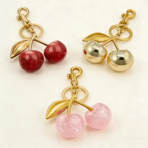 Women's Sparkly Cherry Shape Mini Bag Keychain Charms & Twillies - Everyday Wear Girlish Look Decorative Accessory, All-Match Trendy Purse Decoration, Ideal Birthday Gift