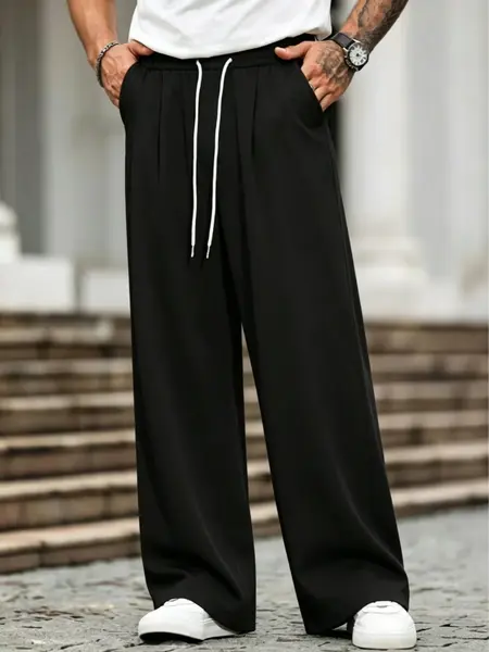 Men’s ice silk long pants — drawstring waist, breathable ice silk fabric, casual comfortable loungewear and loose-fit pants, suitable for home wear and leisure. fathersdaygift