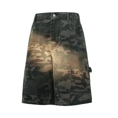 Men's Vintage Military Camouflage Cargo Shorts - Wear-Resistant, Loose H-Type Wide-Leg, Foldable Streetwear Short Pants for Casual Outdoor Commuting, Fashion Father's Day Gift Menswear Bottoms