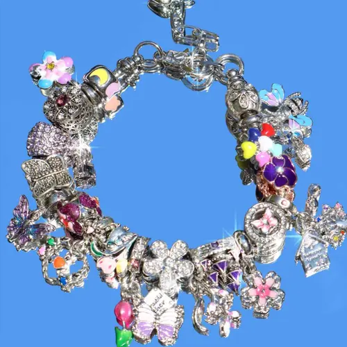 Vintage Flower Charm Bracelet, Cherry Blossom Bracelet, Tulip Flower Bracelet, Vintage Butterfly Bracelet, Vacation Style Bracelet, Floral Charm Bracelets