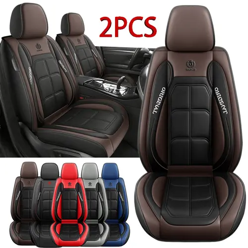2PCS Luxury PU Leather Look Car Seat Covers - Full Coverage Protectors, Water-Blocking Scratch Guard, Stain-Resistant All-Season Auto Interior Accessories for Driver & Passenger Seats