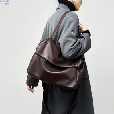 Women's 2026 New Spring-Summer Genuine Leather Soft Tote, American-Style Minimalist Fashionable Shoulder Bag, Lightweight Large-Capacity Top-Handle Handbag for Women, Ideal for Daily Commute, Work, Handbags For Women