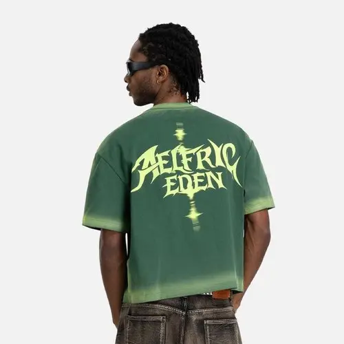 Aelfric Eden Menswear Unisex Vintage Round Neck Shortsleeve Boxy Tshirt - Washed Heavyweight Cotton, Soft Fabric, Gradient Wash, Gothic Graphic Logo Print, Casual Streetwear Tee,summerwins,father'sdaygifts,back to school,back to school shopping,sohochic