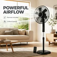 Sweetcrispy S - 16‘’ Pedestal Fan with Remote, Adjustable Height, 3 Speeds, 3 Modes, Timer, Tilt Head for Bedroom, Living Room, Office