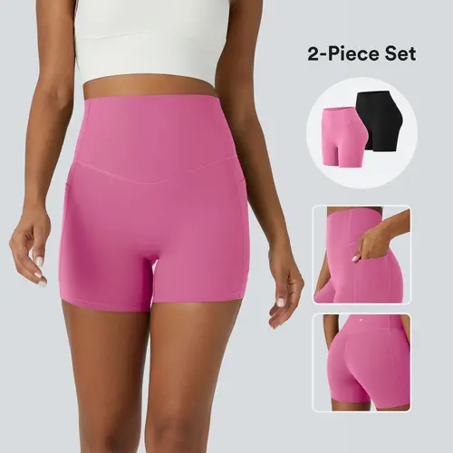 Halara 2-Piece UltraSculpt High Waisted Tummy Control Side Pocket Shaping Training Biker Shorts Set #BackToSchool