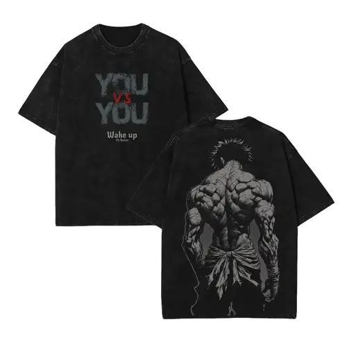 Baki Hanma Graphic T-shirt, Unisex Oversized Vintage Washed Heavyweight Cotton Apparel with Short Sleeves and Seamless Neckline, Tshirt, Shortsleeve, Fabric, Soft, Pieces, Clothes, All Season, Pre-Washed