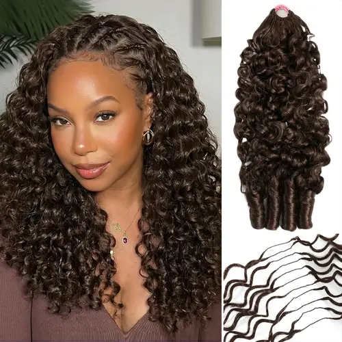 【Lowest price】Mamushow #4 Chocolate Brown Miracle Knots Feather Crochet Human Hair Bundles for Miracle Knots Human Hair Burmese Curly Wave Pre-Separated 60g/Pack Reusable Invisible 100% Virgin Human Hair Crochet Extensions Natural Black#SohoChic