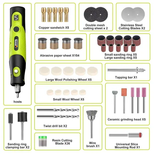 【BackToSchool】Cordless Compact Mini Rotary Tool Kit with 231 Accessories, 5-Speed (5000-18000RPM) Rechargeable Drill Set, USB-Powered Polisher for DIY Wood & Resin Crafts, Sanding, Rust Removal