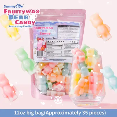 New Fruity Wax Bear Candy - 12oz Pack, 5 Flavors, Wax-Upgraded, Retro Party Treats, ASMR Sweet Bonbons, Fruit Jelly-Filled, Viral Trending Candy, Food for Youth, Back-to-School Shopping Gummies, #sohochic, wax candy