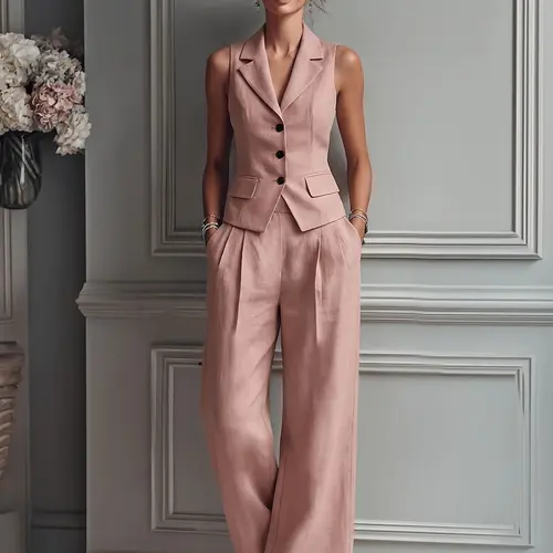 Elegant Women's Solid Sleeveless Two-Piece Set Suits for Spring and Summer, Slim-Fitting Fashionable, Perfect for Daily Wear and Special Occasions, Pants Matching Sets, Pantsuit, Two Pieces Outfits