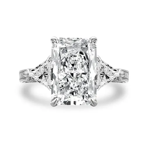 MAXINEJEWELRY 5.0ct Radiant Cut Engagement Ring,Past Present Future 3 Stone,Triangle Cut Side Stone,Crushed Ice AAAAA Cubic Zirconia,Trendy Promise Ring