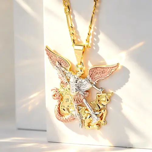 St. Michael Necklace, 14K Plated, Vintage and Elegant Design, Unisex, Perfect for DailyWear,, Party, Christmas, Halloween Gifts, Daily Accessories, Pendant Religious Necklace, Everyday,sohochic