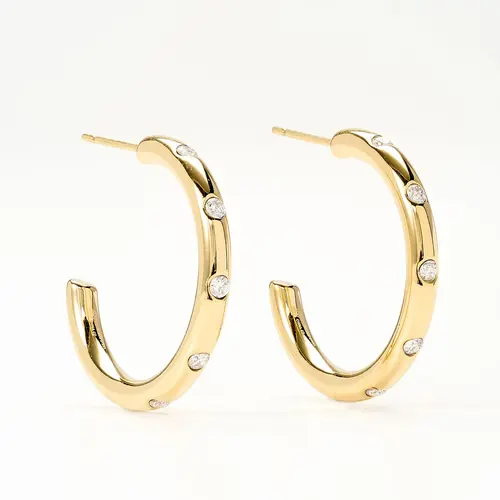 Steel by Diamonique Sparkle 1" Hoop Earrings