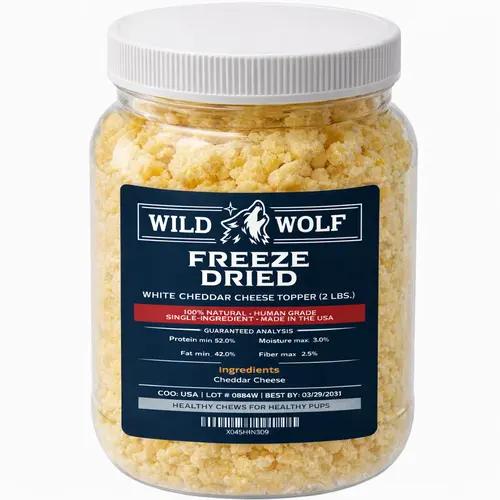 WILD WOLF Freeze-Dried White Cheddar Cheese Topper, 2lb Value Pack, Protein-Rich Single-Ingredient USA-Made Human-Grade 100% Natural Dog Training Snacks