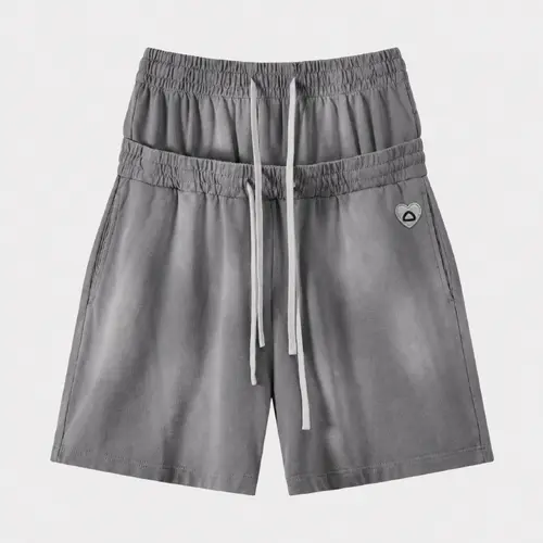 AELFRIC EDEN Men's Vintage Washed Cotton Baggy Classic Shorts - Adjustable Double-Layer Drawstring Waistband, Pockets, Black Plain, Fashion Streetwear, Trending Casual Male Basic Bottoms, No Fitted Cotton Shorts