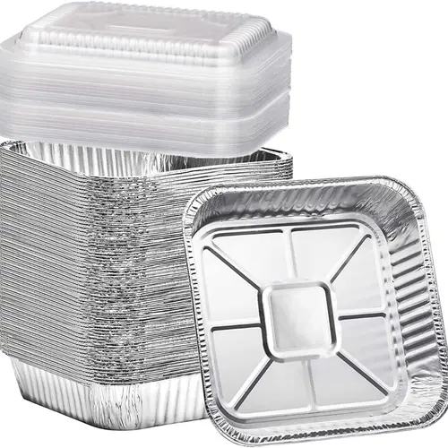 (20 Pack) 8x8 in Aluminum Square Baking Cake Pans with Plastic Lids - Oven-Safe, Stackable Disposable Food Containers for Bake & Store, Party Use, Disposable After Use, Less Dish Duty,sohochic
