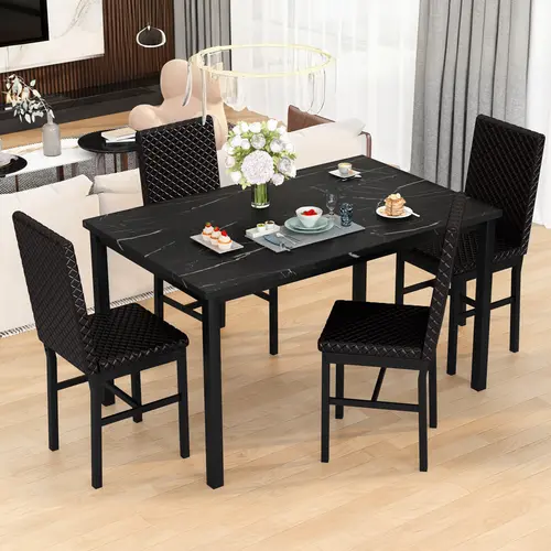 Recaceik Dining Table Set for 4, Faux Marble Kitchen Dinner Table Set with 4 Upholstered Velvet Chairs, Dining Room Table Set for Kitchen Dining Home Modern tiktokshopspringglowup,sohochic sohochic