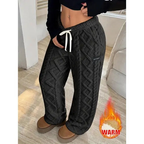 Winter Women's Lamb Fleece Long Pants - Ultra-Plush Lined All-Day Warmth Tech | Adjustable Hidden Drawstring Waist Home/Outdoor Hybrid | Anti-Pilling Brushed Fleece (Machine Wash Safe)