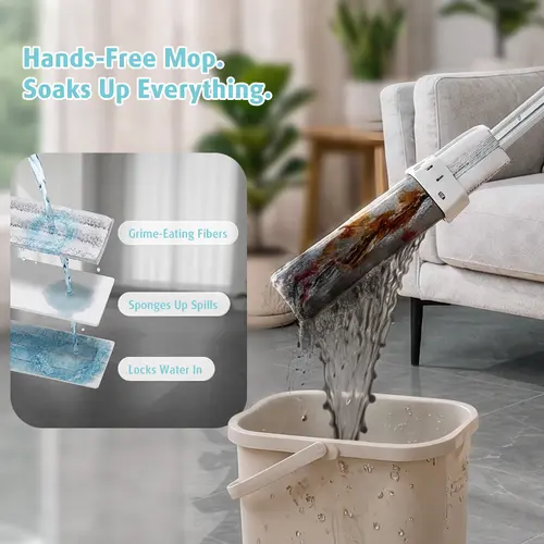 AIR U+ Triangular Shape Flexible Rotating Mop - 360° Rotatable Self-Wringing Water Absorbent Mop with Long Handle for Bathroom, Tile Cleaning,sohochic