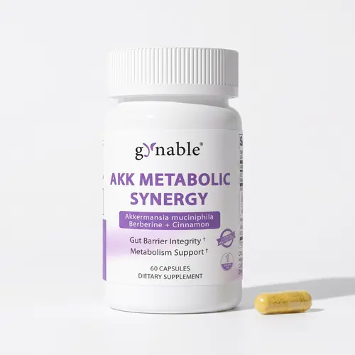 Gynable AKK Probiotic & Berberine Caffeine-Free Gut Support Supplement Capsules - 27mg Akkermansia Muciniphila, Ceylon Cinnamon + Chromium, Bloat Relief, AMPK Metabolism Booster, Glucose Support, 30 Servings, USA Made
