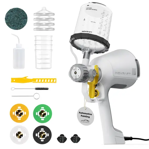 InoKraft Drizzle X Handheld Paint Sprayer - 800W Power Compressor-Free Tool, 22 oz Gravity Feed Cup, 1.0/1.3/1.5/1.8mm Nozzles, 16.4 ft Cord, 5 Disposable Inner Cups, Car Tools for Automotive Spot Refinishing toolupgrade