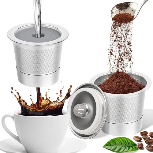 2 Pack Reusable K Cups for Keurig 1.0 & 2.0, 304 Stainless Steel Refillable Coffee Pods, BPA-Free, Easy to Clean
