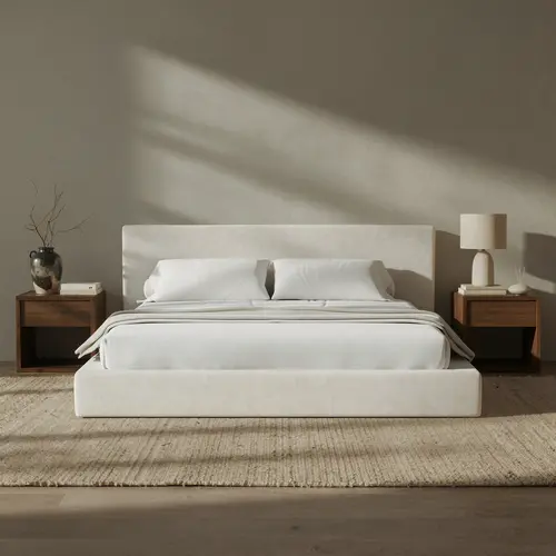 RECCI AirFrame Upholstered Modern Low Profile Platform Bed Frame - Full Size, No Headboard Option, 5-in High-Resiliency Foam Upholstery, Sturdy Steel Bedframe, No Box Spring Needed, Easy Assembly, Apartment Furniture,dorm essentials,home decor,sohochic