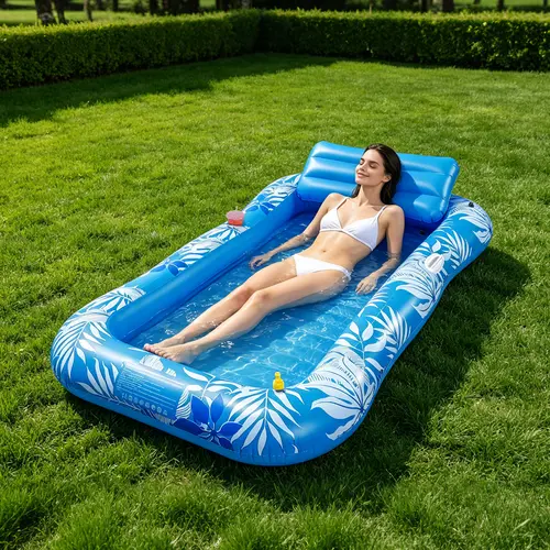 Boho Tropical Inflatable Pool Bed - Adjustable Spray, Large Size, Removable Headrest, Cup Holder, Durable Water Sofa Float for Adults, Flotation Float Airbeds & Inflatables (Summer Pool Toy), Blow Up Pool, Hammock Float