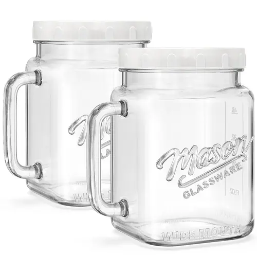 Syntic 2-Pc 74 oz Wide Mouth Glass Mason Jars with Lids - Glass Kitchen Canisters for Coffee, Dish Storage, Silicone Utensils, Sugar, Pickles; Fridge Food Containers, DIY Favor Decor,sohochic