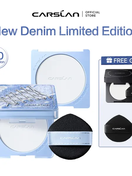 CARSLAN 3.0 Update Version Black Magnet Soft Focus Powder, Replaceable Powder Container, 24H Longlasting Translucent Pressed Setting Powder, Oil Control, Waterproof, Sweatproof, Blurring Pore Face Powder, Matte Flawless Finsh, Travel-Friendly Touch Up