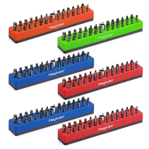 CASOMAN 6PCS Polypropylene 1/4-Inch Magnetic Hex Bit Holder Rack Organizer (258 Holes) - Easy to Access Tool Cart Accessory with Magnetic Base for Screwdriver Bits #tool upgrade,toolupgrade