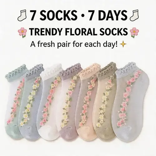 Women's 7-Pair Stretchy Sheer Floral Mesh Ankle Socks - Thin Transparent Ruffle, Soft Comfortable Feminine Fit for Summer,sohochic