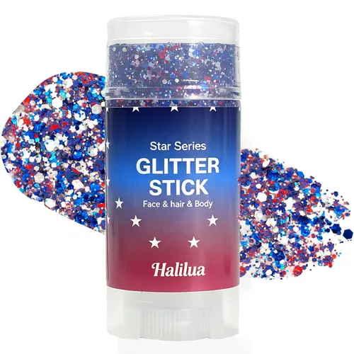 4th of July Glitter Stick, Red White & Blue Face, Hair & Body Glitter for Independence Day, Patriotic Party & Festival Makeup