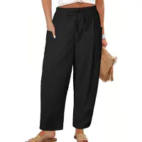 Eytino Womens Plus Size Wide Leg Pants Elastic Waist Drawstring Casual Palazzo Pants Cotton Lounge Trouser with Pockets(1X-5X)