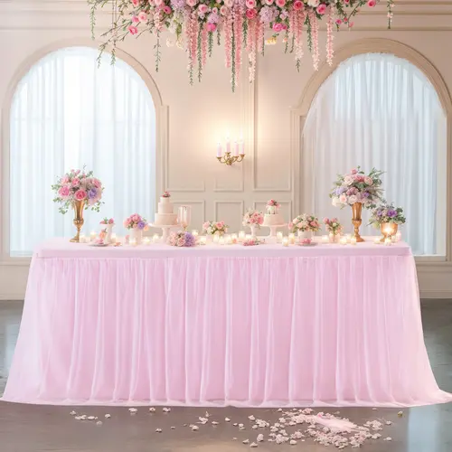Tulle Tablecloth for 6/8 FT Rectangular Tables Wrinkle Free Table Cover with Tutu Skirt for Wedding Birthday Party Buffet Banquet, Summerwins,halloween decor 2026 halloween decor