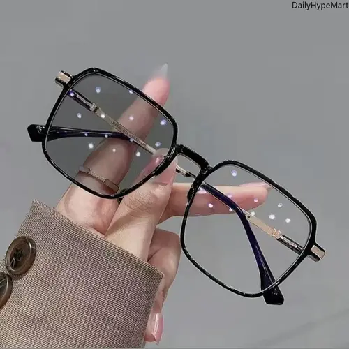 Fashionable Geometric Metal Frame Blue Light Glasses - UV Protection, Anti-Radiation, Photochromic Dual Lens, Lightweight Wear, Indoor/Outdoor Casual Daily Use Eyewear (Fashion Accessories),sohochic